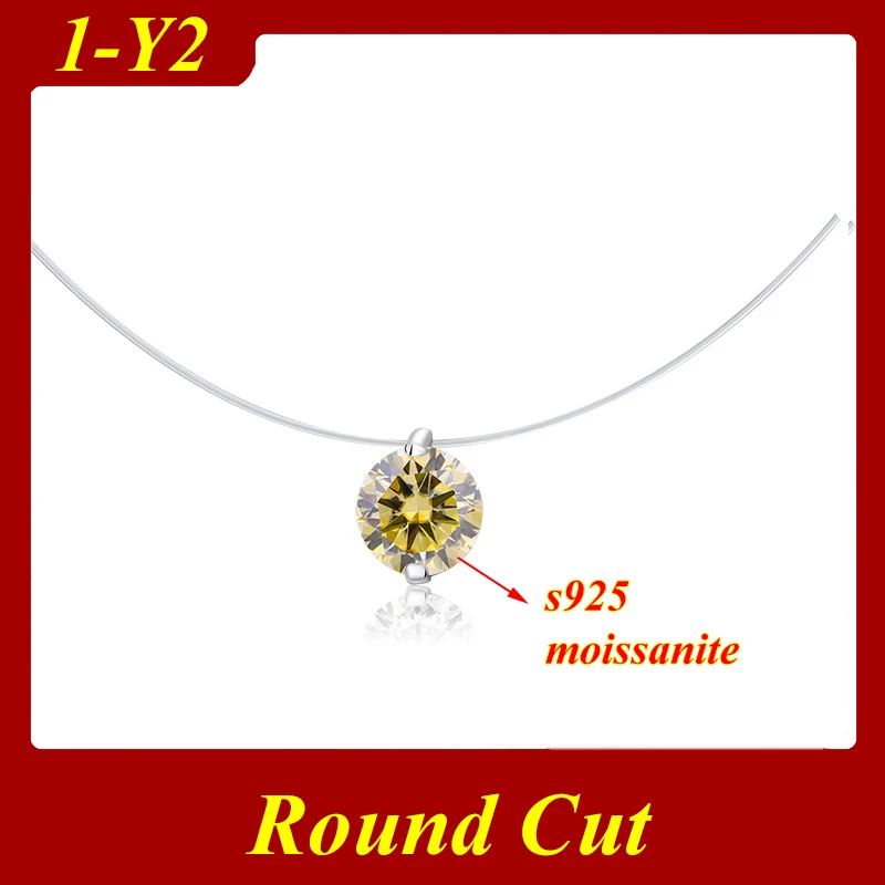 Srebrny naszyjnik z moissanitem 925 z cyrkonią w kształcie diamentu Round yellow2