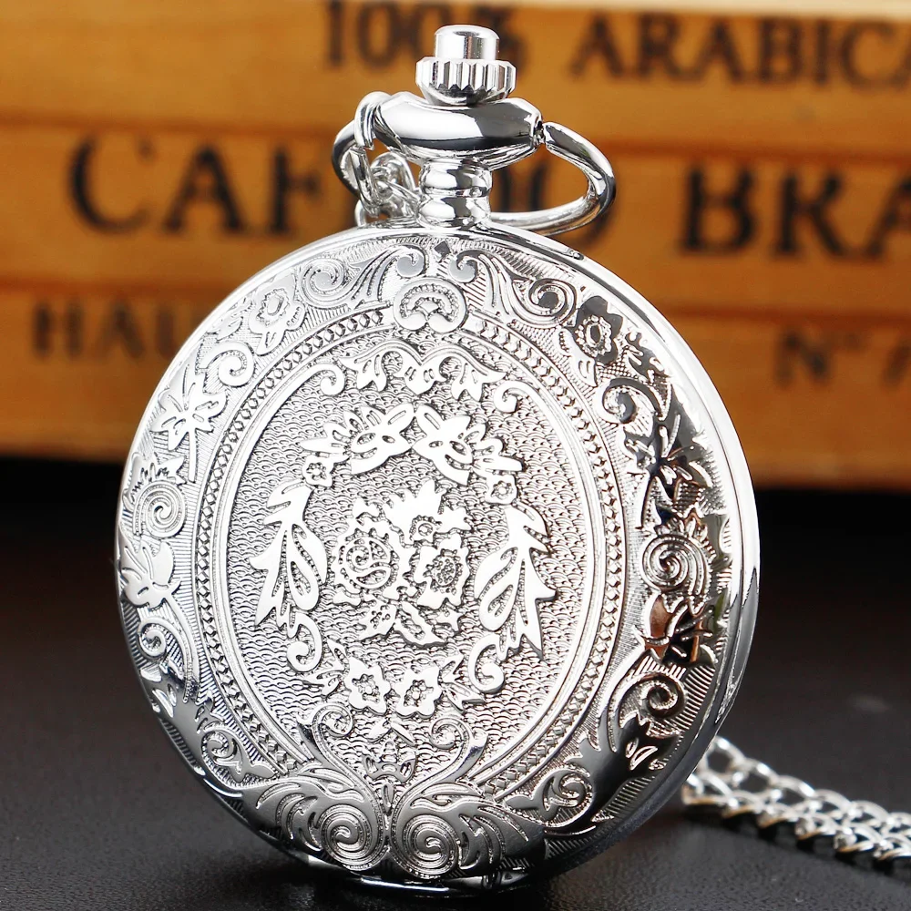 Srebrny zegarek kieszonkowy steampunk na łańcuszku retro Srebrny