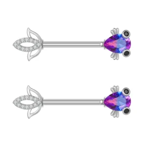 Stalowy piercing do sutków z motylem i kryształem Srebrny