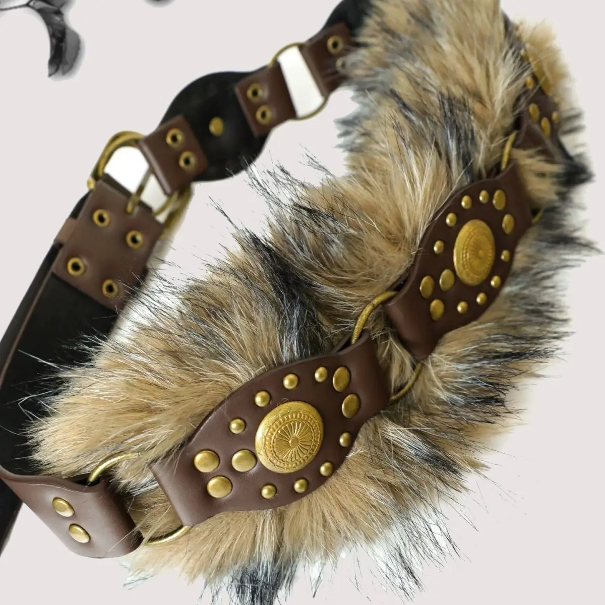 Steampunk pluszowy pasek damski Y2K z PU i futerkiem Czarny