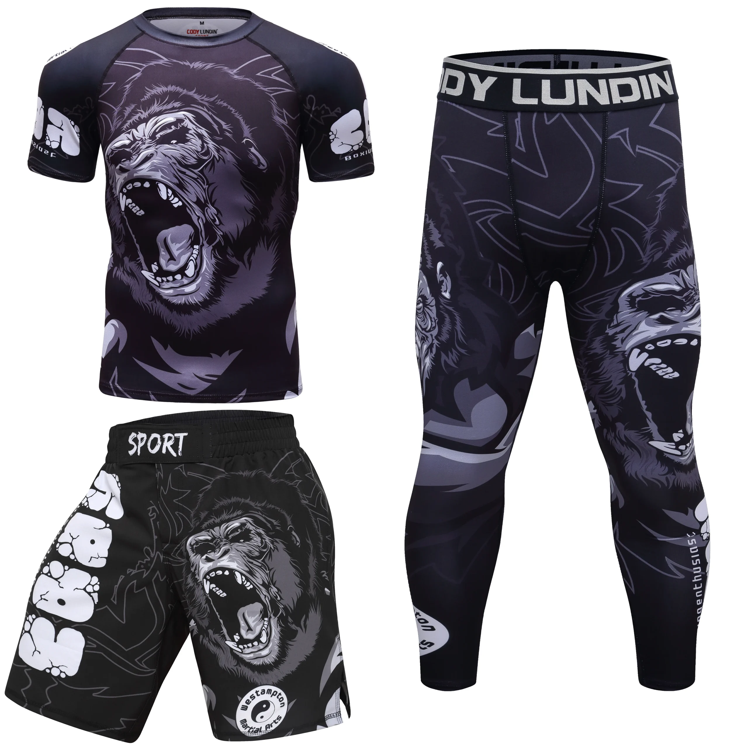 Strój do MMA i BJJ No-Gi – rashguard i spodenki komplet 3 in 1 short set