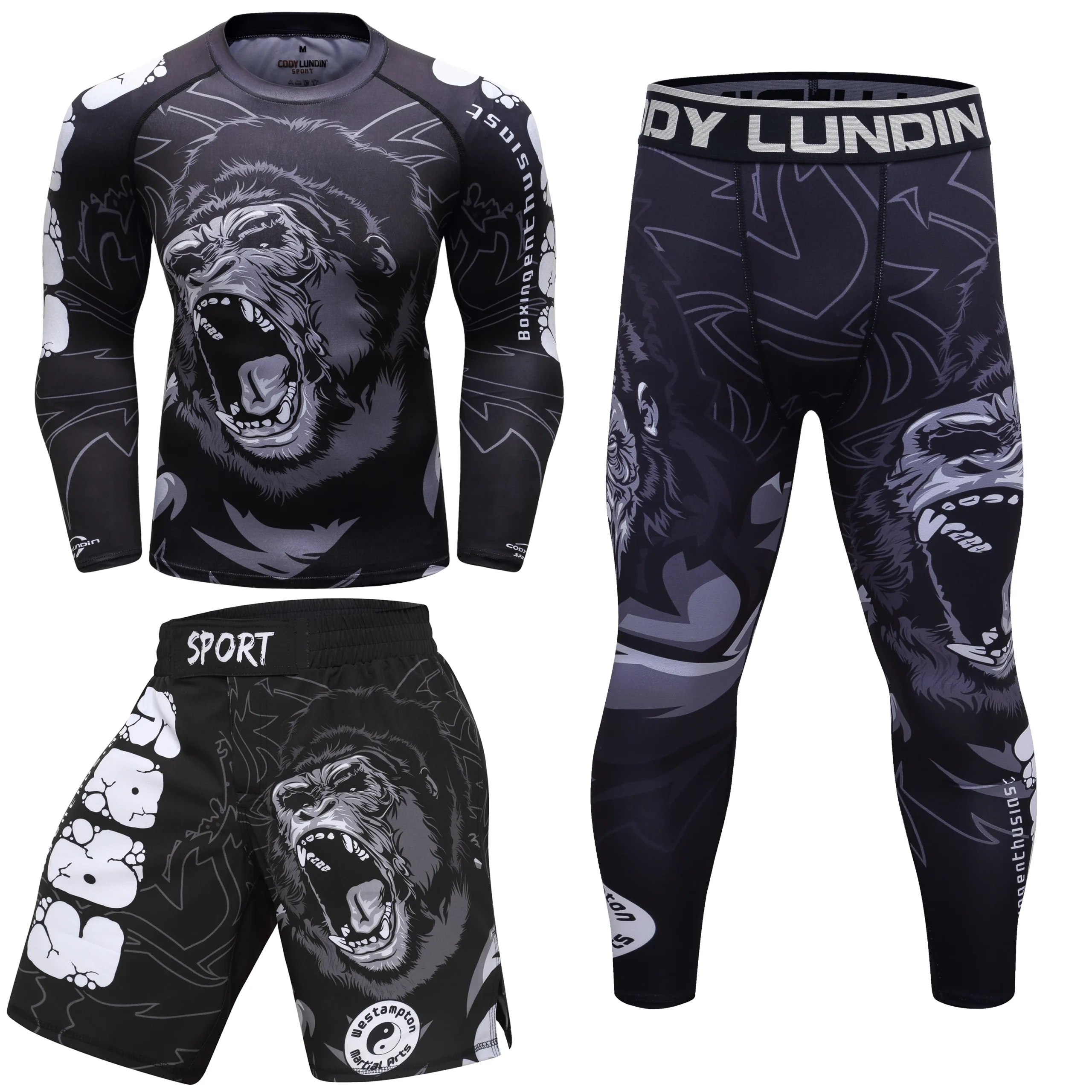 Strój do MMA i BJJ No-Gi – rashguard i spodenki komplet 3 in1 long set