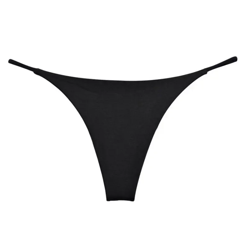 Stringi damskie niski stan T-back – lekka letnia bielizna Czarny