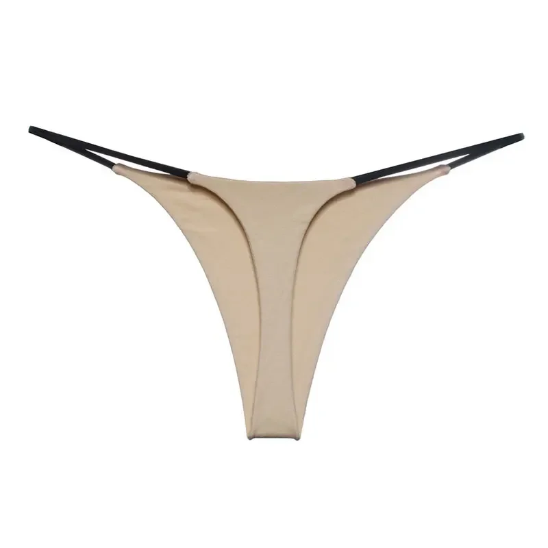 Stringi damskie niski stan T-back – lekka letnia bielizna Khaki