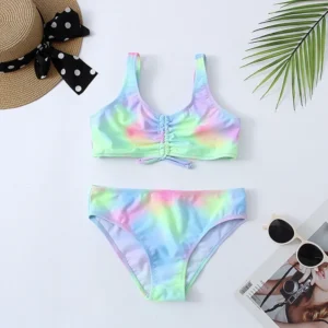 Dwuczęściowy strój kąpielowy dla dziewczynki - bikini tie dye Zielony