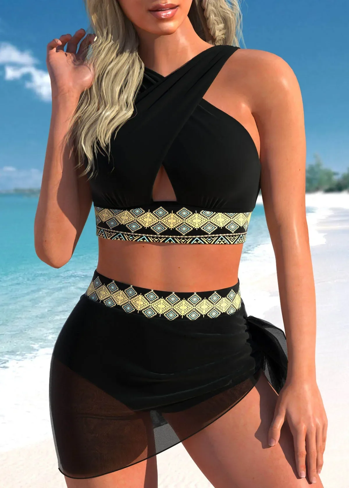 Dwuczęściowy strój kąpielowy tankini z halter topem Czarny