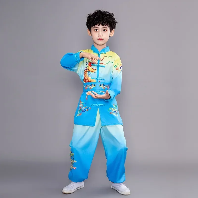 Strój kung-fu dla dzieci - komplet do tai-chi i sztuk walki Niebieski