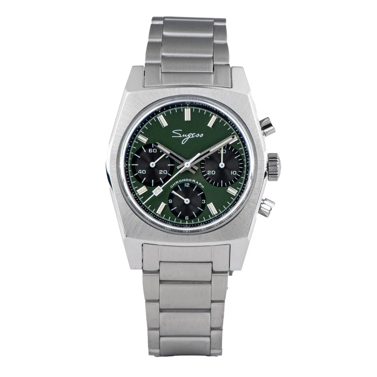 Sugess 37mm zegarek pilotka mechaniczny chronograf szafirowy kryształ Brązowy