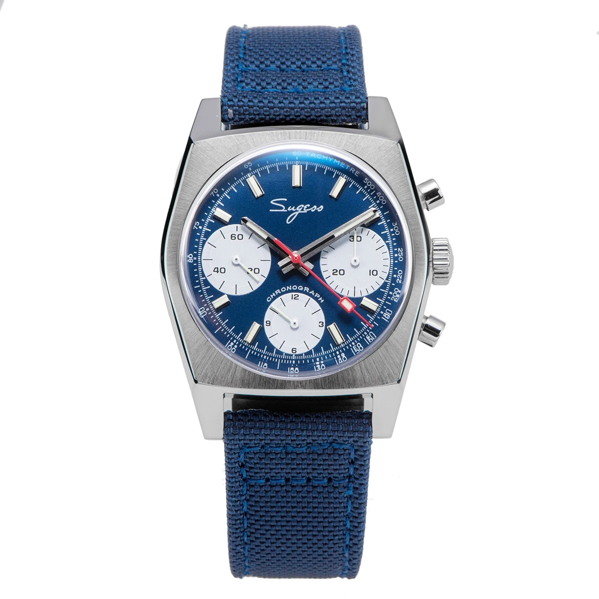 Sugess 37mm zegarek pilotka mechaniczny chronograf szafirowy kryształ Czarny