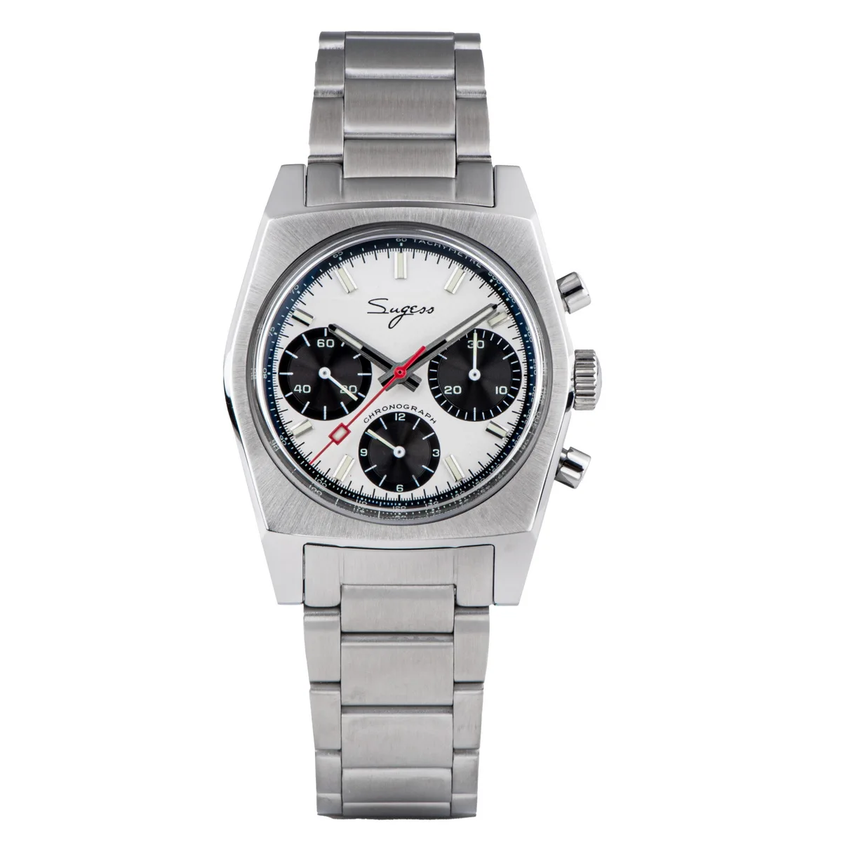 Sugess 37mm zegarek pilotka mechaniczny chronograf szafirowy kryształ Czerwony