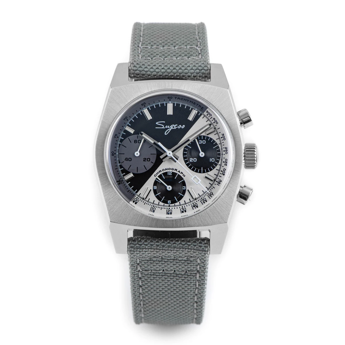 Sugess 37mm zegarek pilotka mechaniczny chronograf szafirowy kryształ Szary