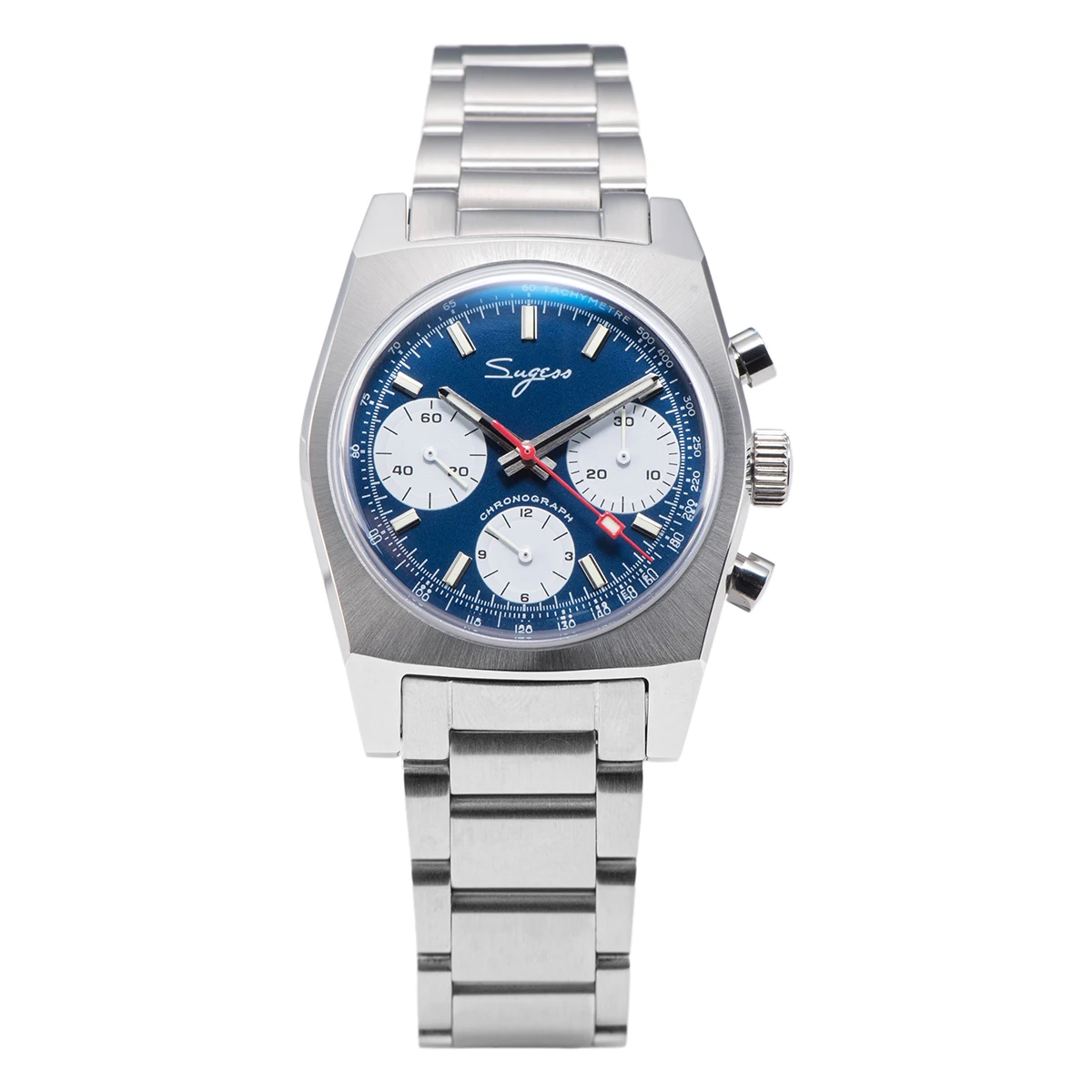 Sugess 37mm zegarek pilotka mechaniczny chronograf szafirowy kryształ żółty