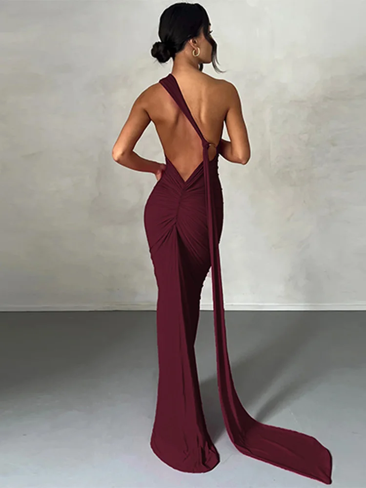 Sukienka bodycon na jedno ramię w stylu Y2K Bordowy