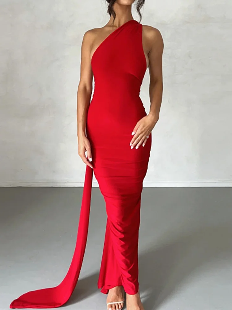 Sukienka bodycon na jedno ramię w stylu Y2K Czerwony