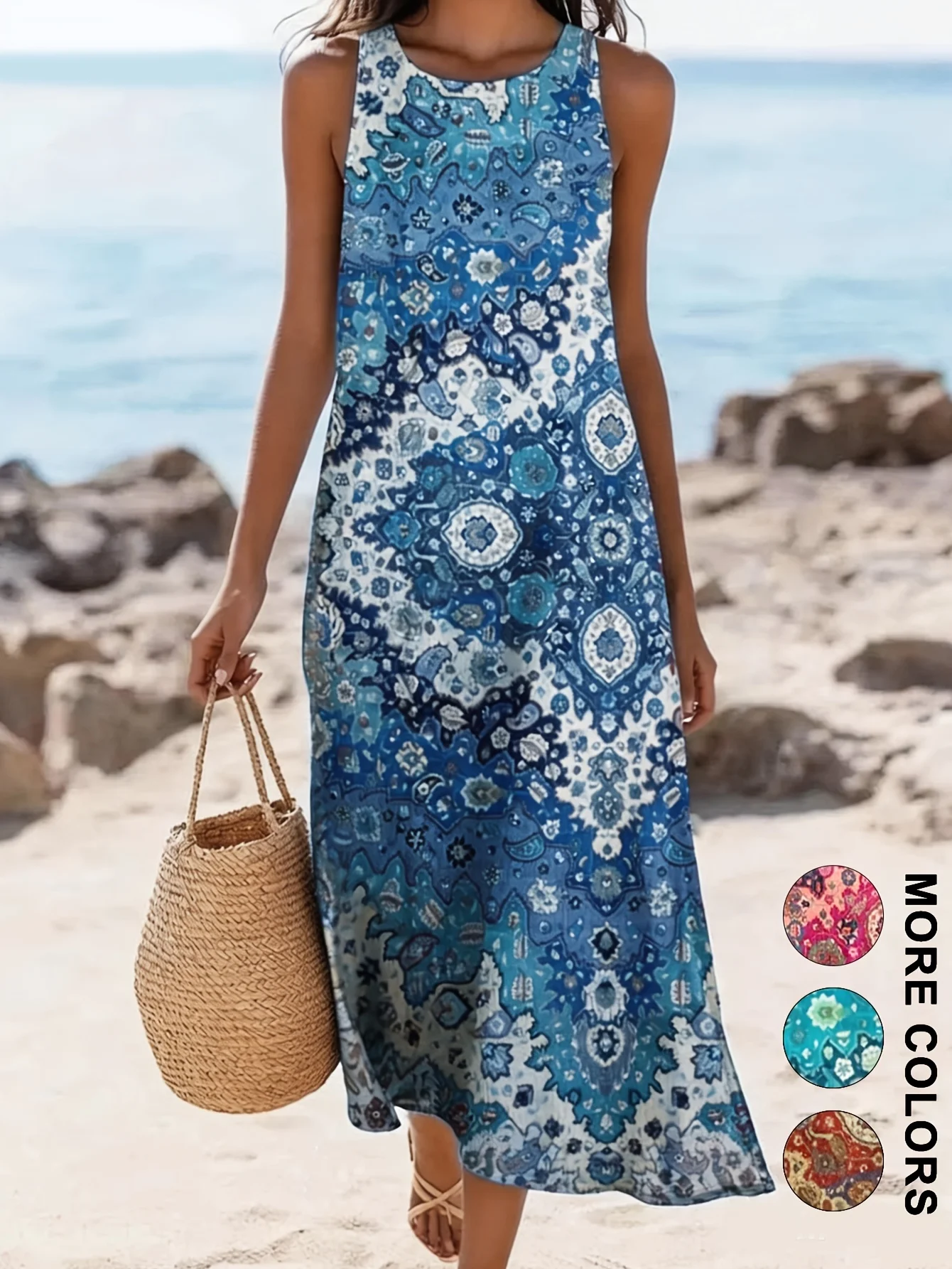 Damska sukienka boho maxi we wzór paisley bez rękawów Cl8q00002