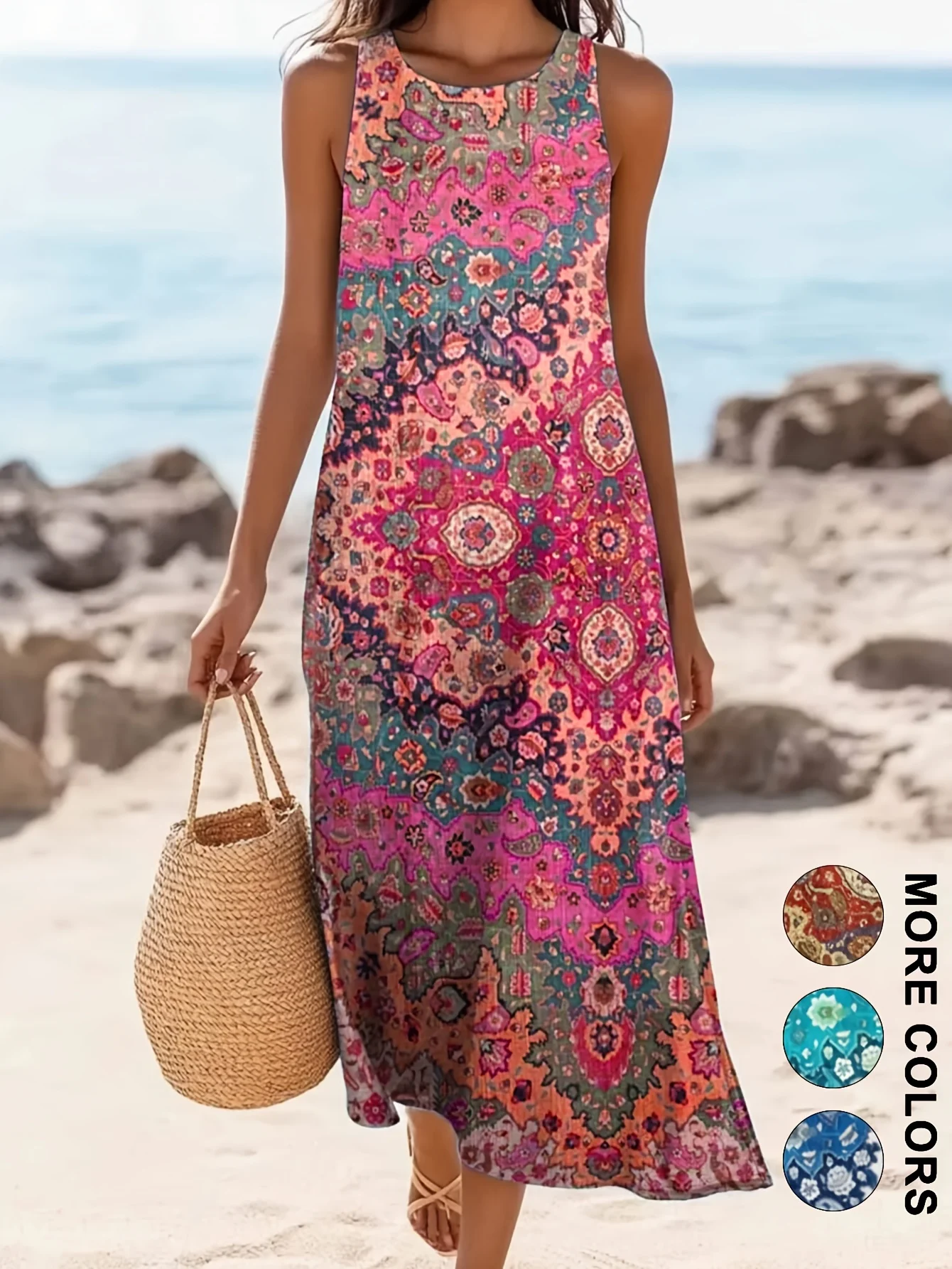 Damska sukienka boho maxi we wzór paisley bez rękawów Cl8q00003