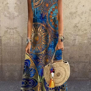 Damska sukienka boho maxi we wzór paisley bez rękawów Cl8q00014