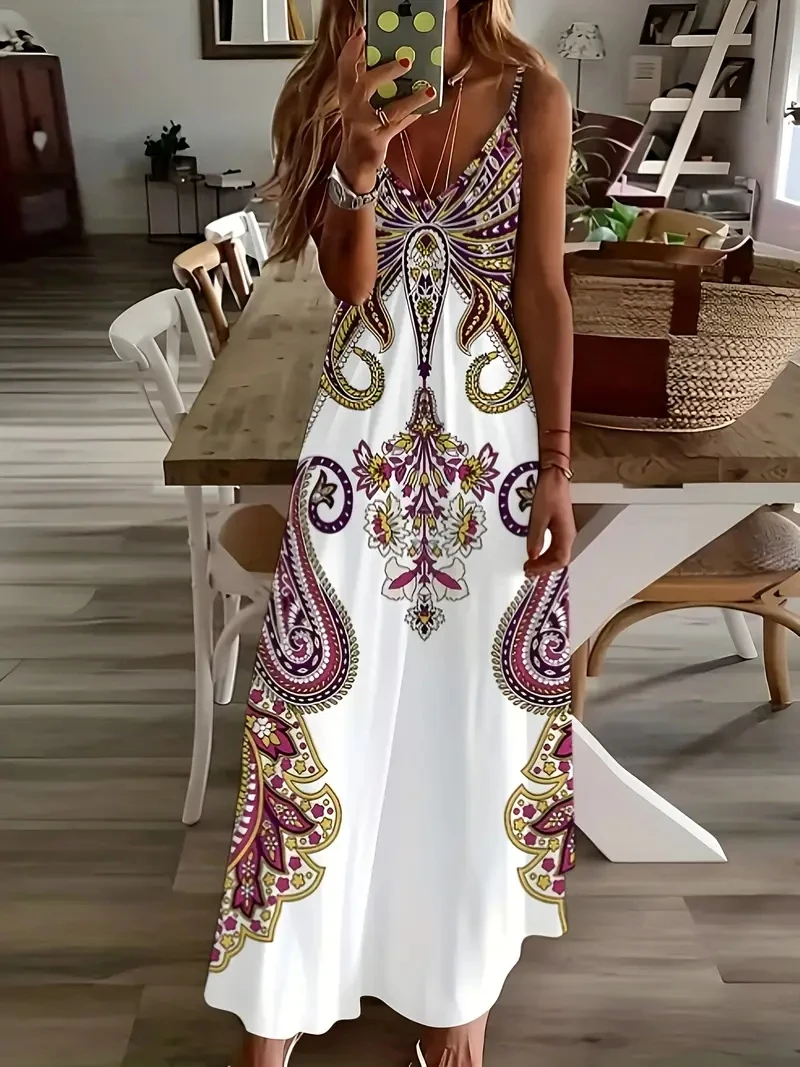 Sukienka boho maxi na ramiączkach w kwiaty Meihongse