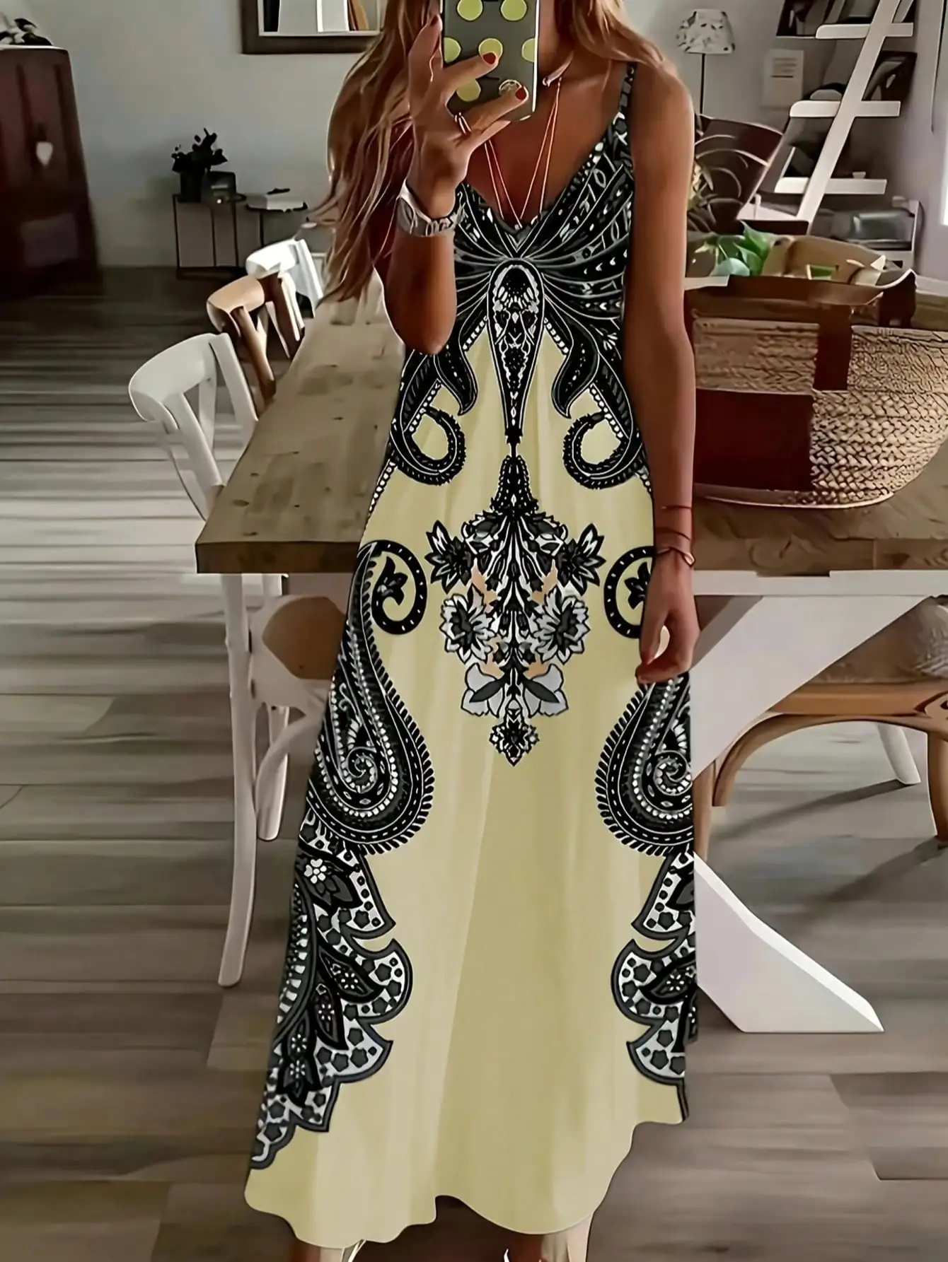 Sukienka boho maxi na ramiączkach w kwiaty Qianhuang
