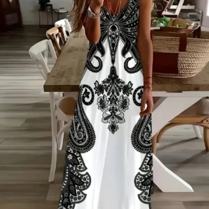 Sukienka boho maxi na ramiączkach w kwiaty Szary