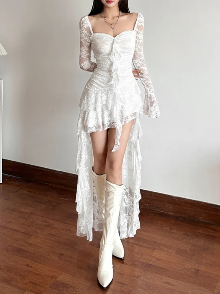 Sukienka gorsetowa z wysoką talią przezroczysta w stylu Alt Goth Biały