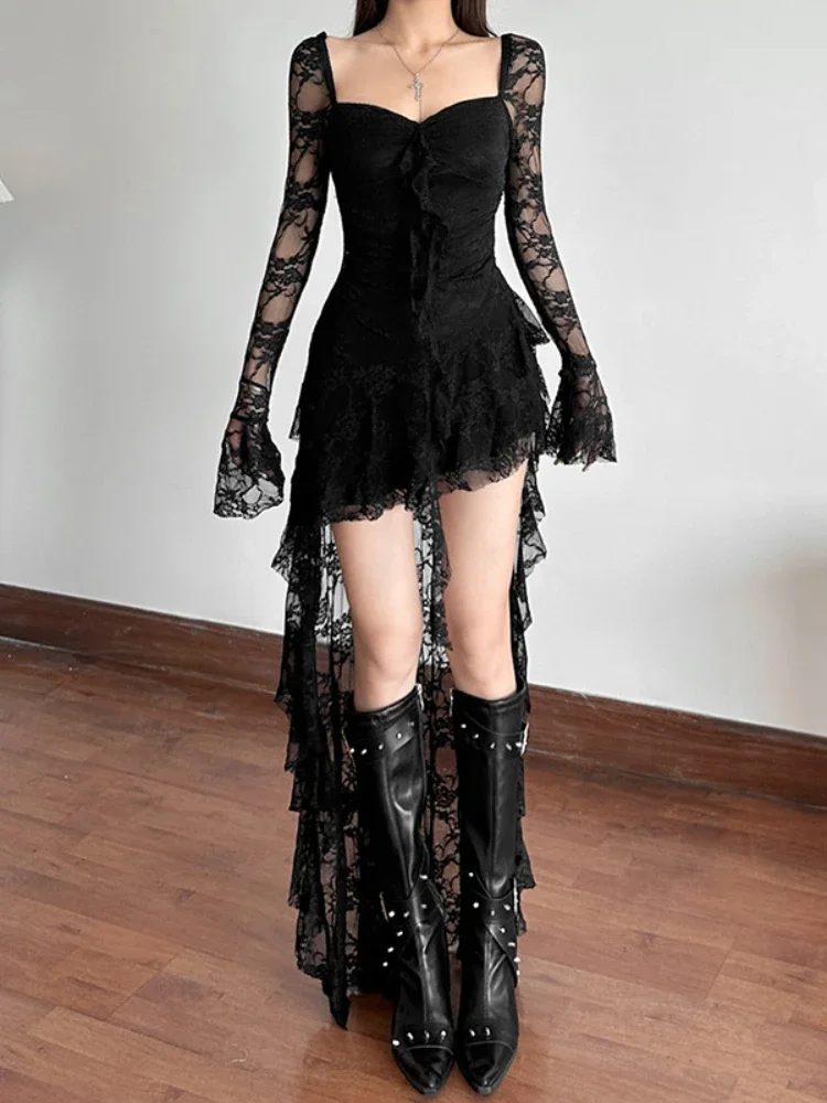 Sukienka gorsetowa z wysoką talią przezroczysta w stylu Alt Goth Czarny