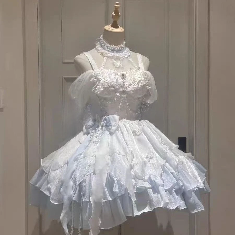 Sukienka lolita z kokardą i bufiastymi rękawami - styl Y2K Brązowy