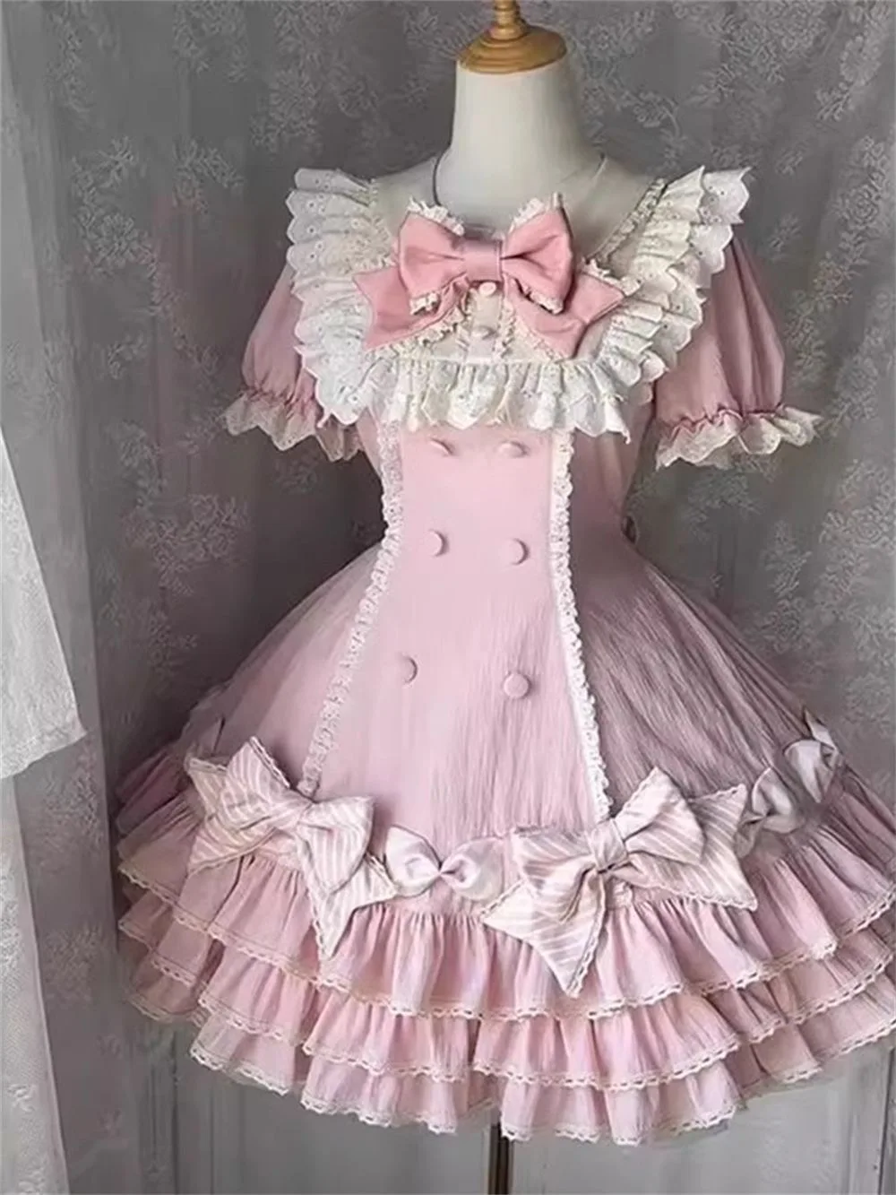 Sukienka lolita z kokardą i bufiastymi rękawami - styl Y2K Bordowy