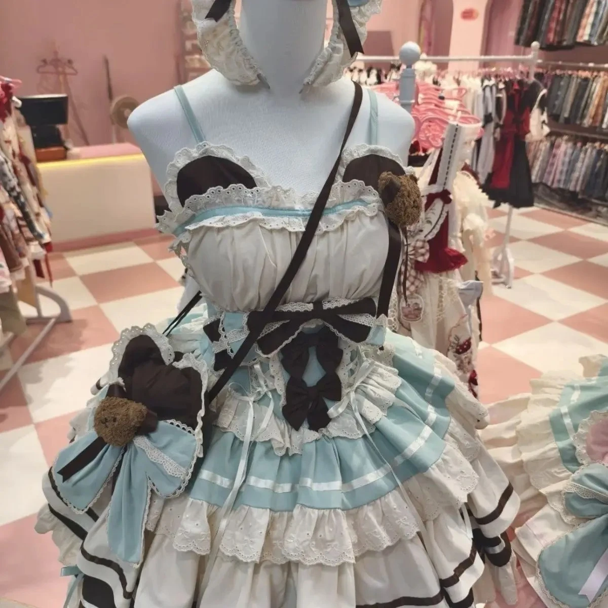Sukienka lolita z kokardą i bufiastymi rękawami - styl Y2K Czarny