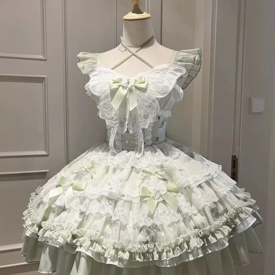 Sukienka lolita z kokardą i bufiastymi rękawami - styl Y2K Jasny