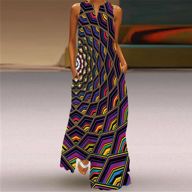 Sukienka maxi boho bez rękawów w stylu vintage Style 1