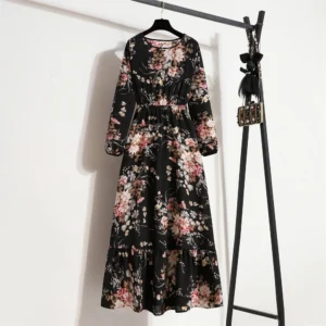 Sukienka maxi boho w kwiaty z długim rękawem 18