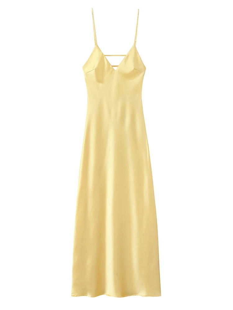 Sukienka maxi color block z półgolfem i wycięciami Żółty