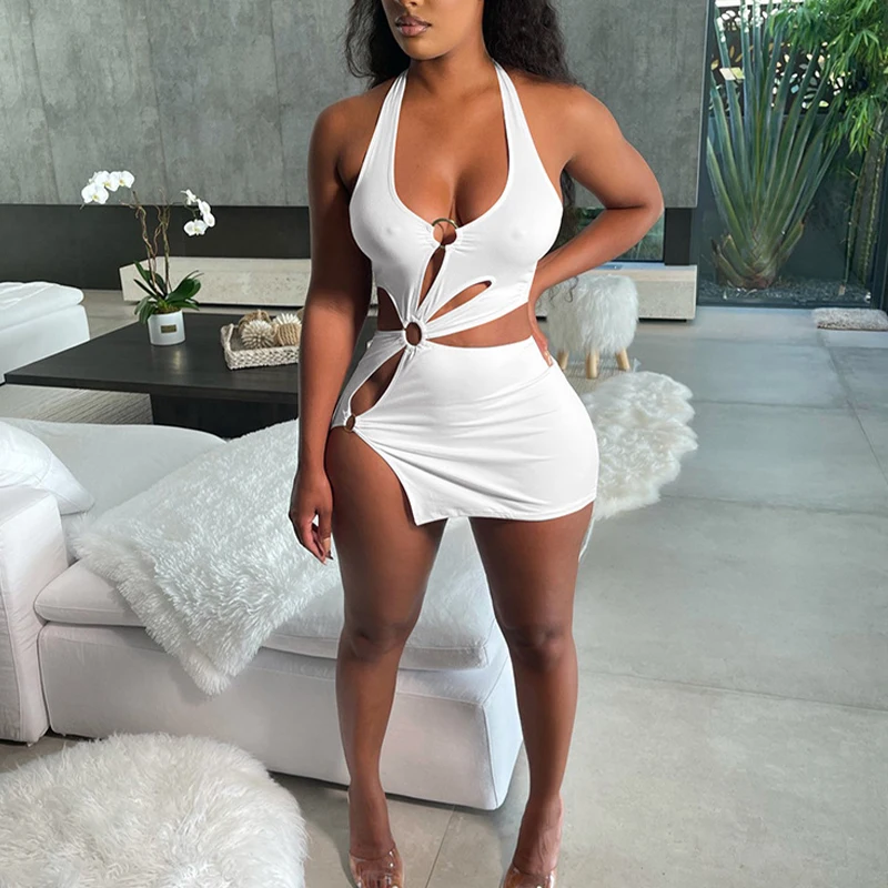 Sukienka mini bodycon bez rękawów na lato Biały