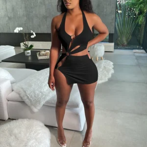 Sukienka mini bodycon bez rękawów na lato Czarny