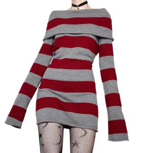 Sukienka mini bodycon w paski Y2K Mall Goth Czerwony
