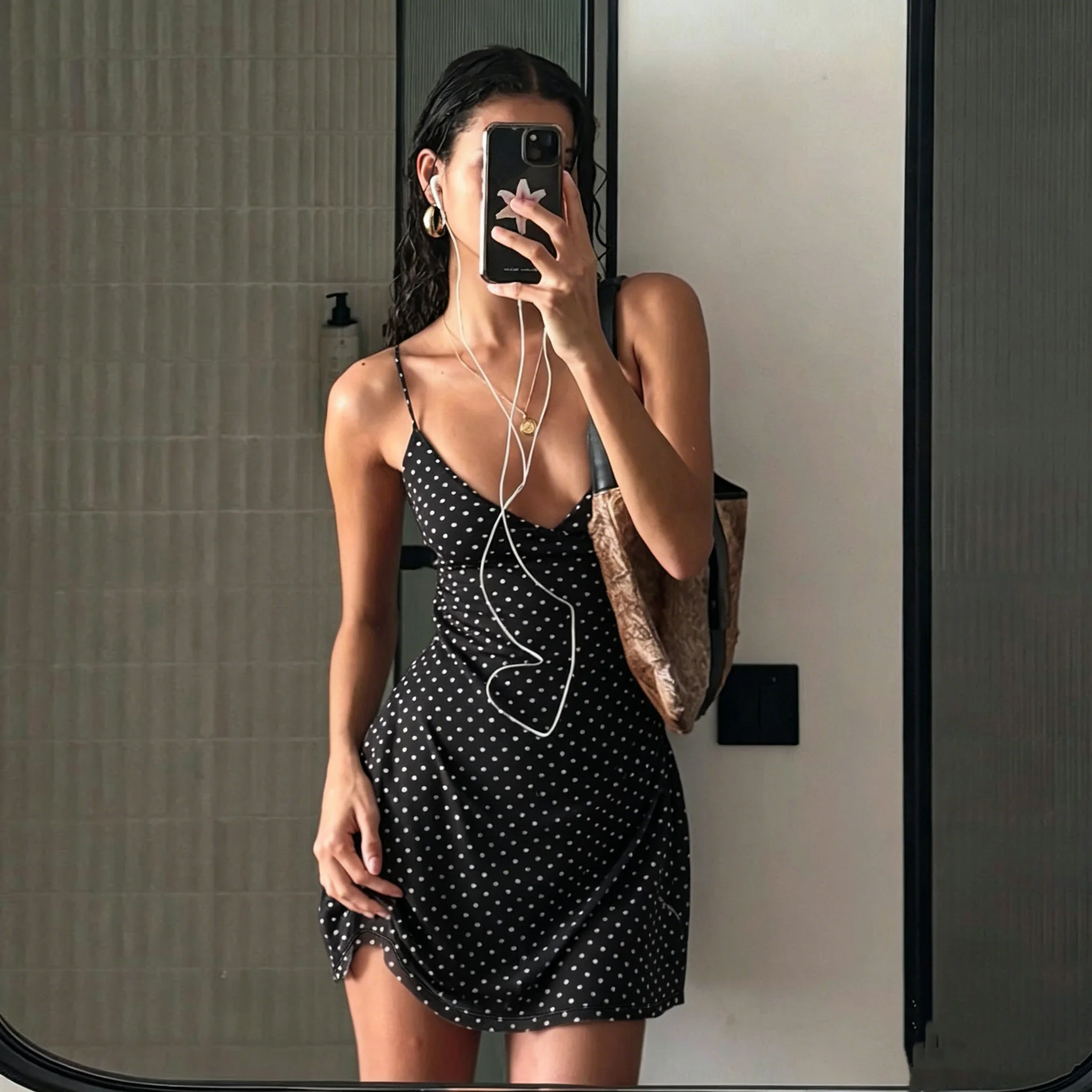 Sukienka mini w kropki w stylu Y2K bez rękawów Czarny