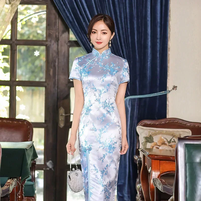 Sukienka qipao w stylu chińskim cheongsam Błękitny