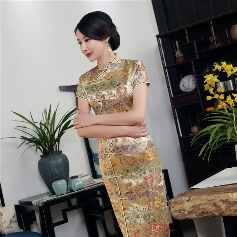 Sukienka qipao w stylu chińskim cheongsam Złoty