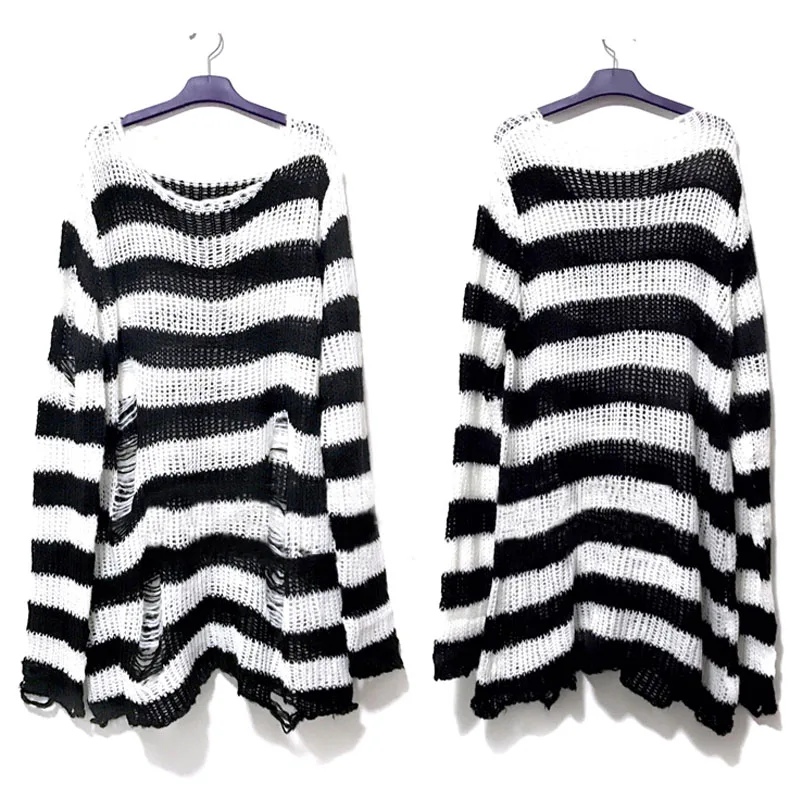 Sweter ażurowy unisex w stylu punk grunge Biały
