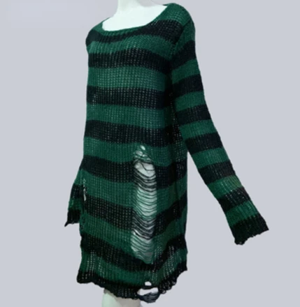 Sweter ażurowy unisex w stylu punk grunge Ciemnozielony