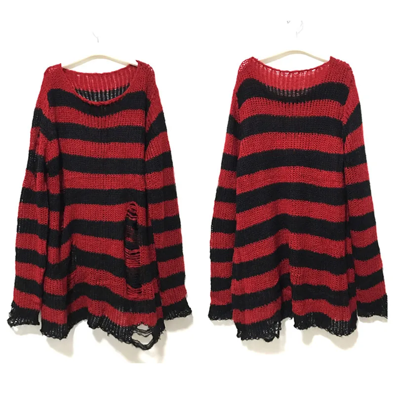 Sweter ażurowy unisex w stylu punk grunge Czerwony