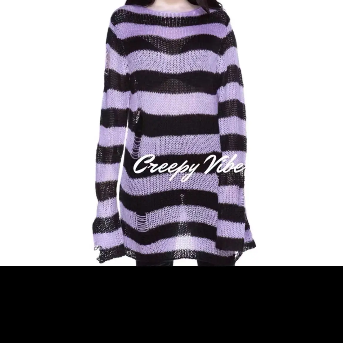 Sweter ażurowy unisex w stylu punk grunge Jasny fiolet