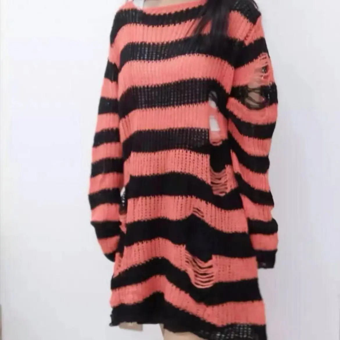 Sweter ażurowy unisex w stylu punk grunge Pomarańczowy