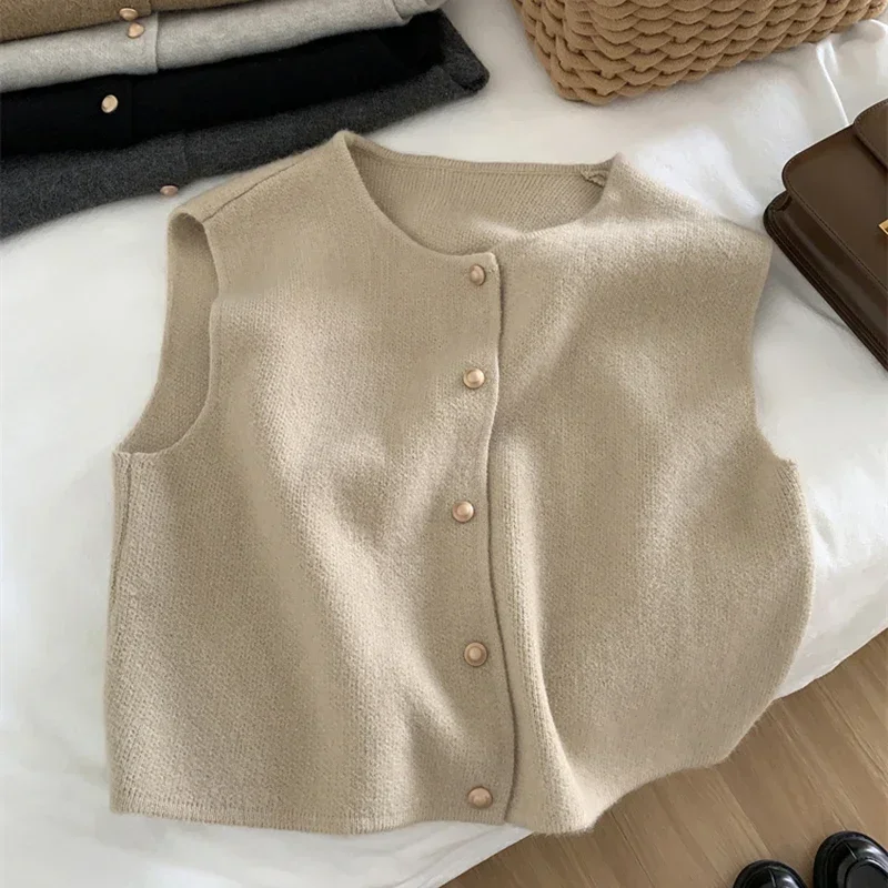 Damski sweter bez rękawów w stylu koreańskim Morelowy