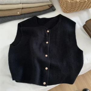 Damski sweter bez rękawów w stylu koreańskim Czarny