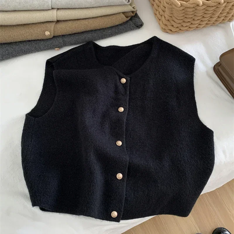 Damski sweter bez rękawów w stylu koreańskim Czarny