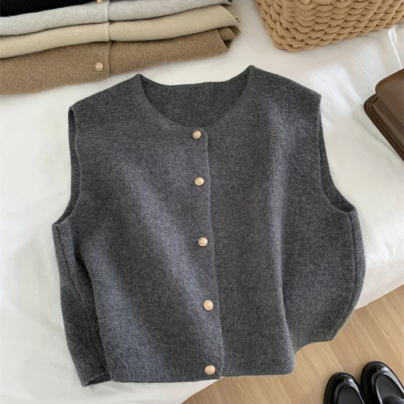 Damski sweter bez rękawów w stylu koreańskim Szary