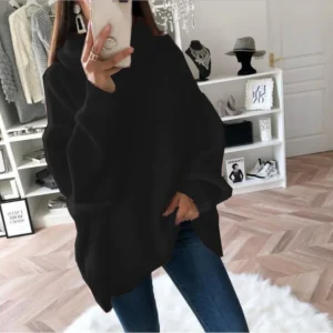 Sweter damski golf oversize z dzianiny Czarny