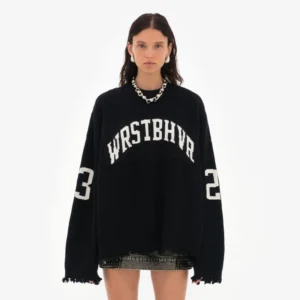 Sweter damski z literowym wzorem okrągły dekolt oversize elegancki Złoto